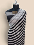 Black Pure Khaddi Georgette Silk handloom Banarasi Saree - Water Zari