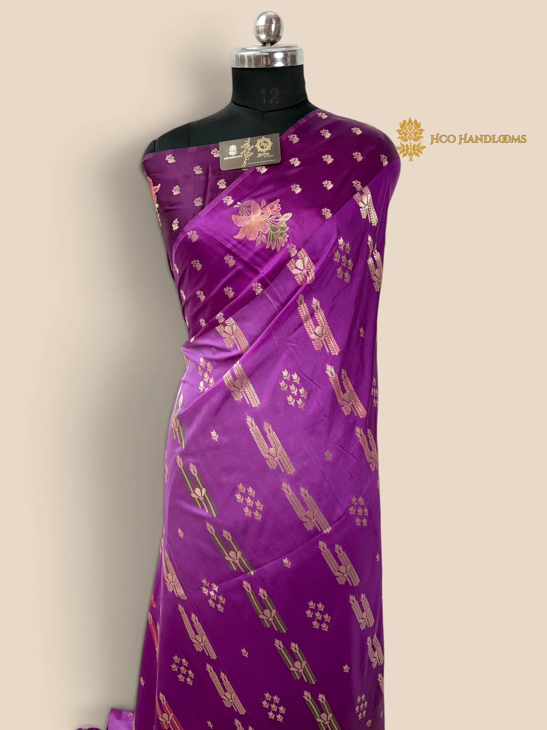 Purple Gradient Premium Soft Silk Banarasi Saree - All Over Meenakari Motifs