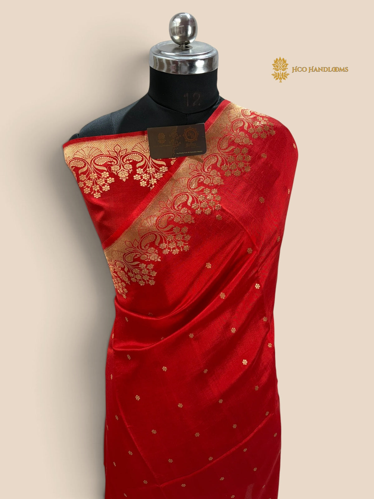 Red Pure Raw Mango Katan Silk Handloom Banarasi Saree - Kadhua Motifs