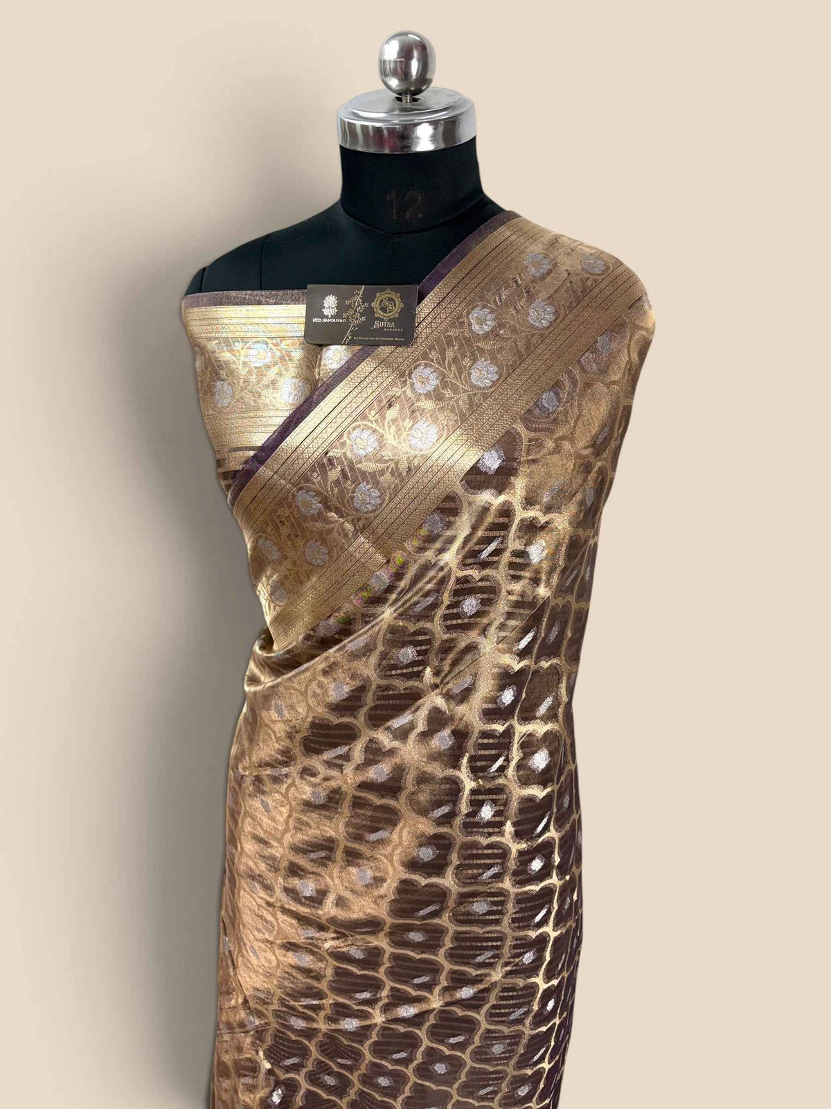 Mauve Pure Tissue Silk Handloom Banarasi Saree - Jaal Motifs
