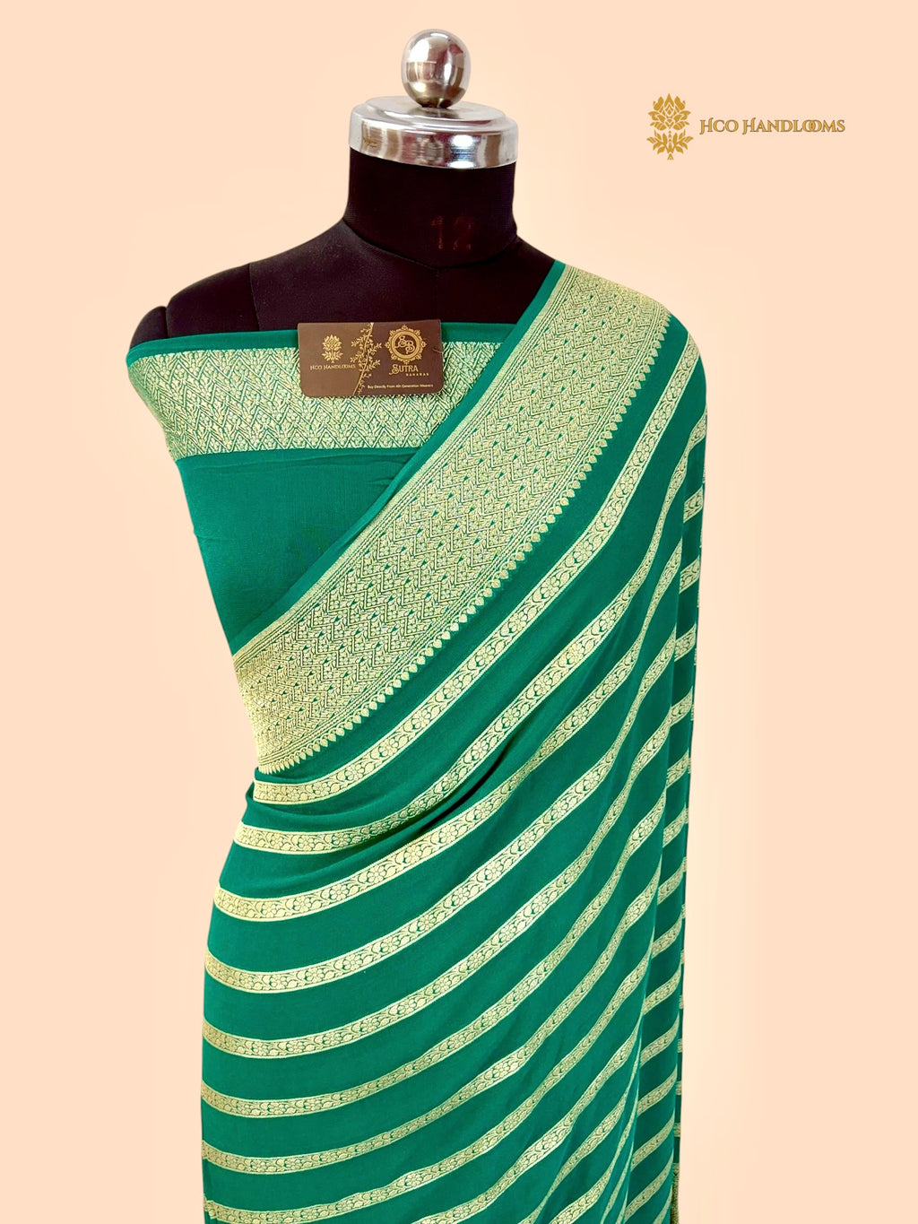Green Pure Khaddi Georgette Silk Handloom Banarasi Saree