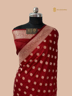 Regal Red Premium Mashru Katan Silk Banarasi Saree - All Over Floral Motifs