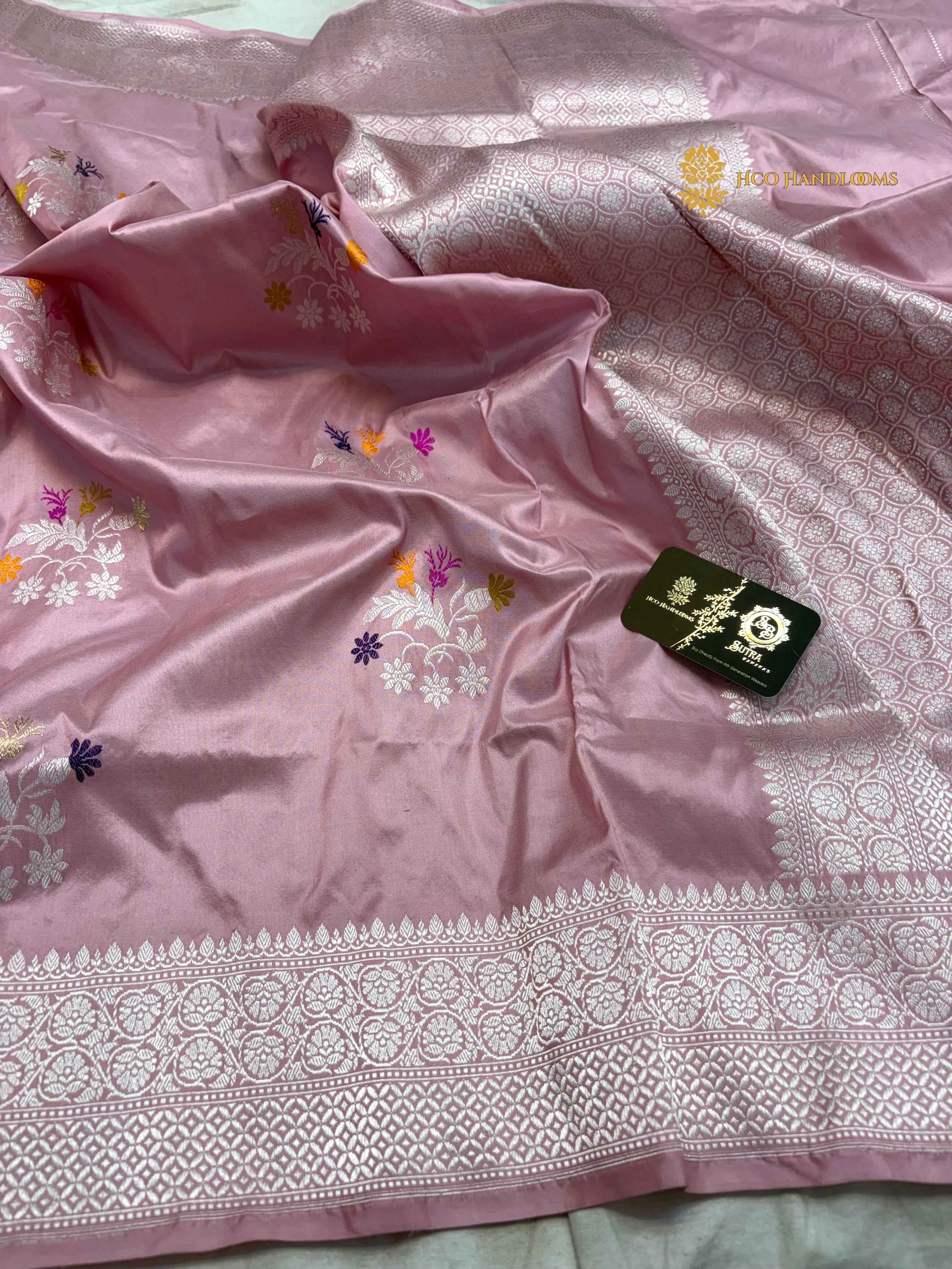 Pure Katan Silk Handloom Banarasi Saree - All Over Kadhua Meenakari Motifs