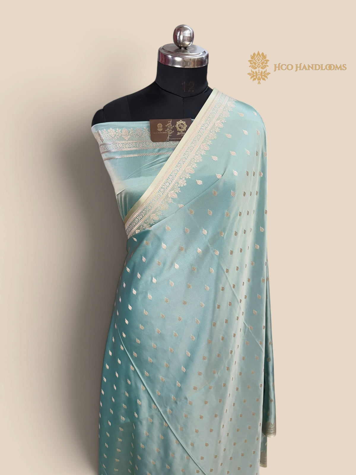 Light Blue Premium Mashru Katan Silk Banarasi Saree - Small Motifs