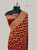 Regal Maroon Pure Khaddi Georgette Silk handloom Banarasi Saree - Water Zari