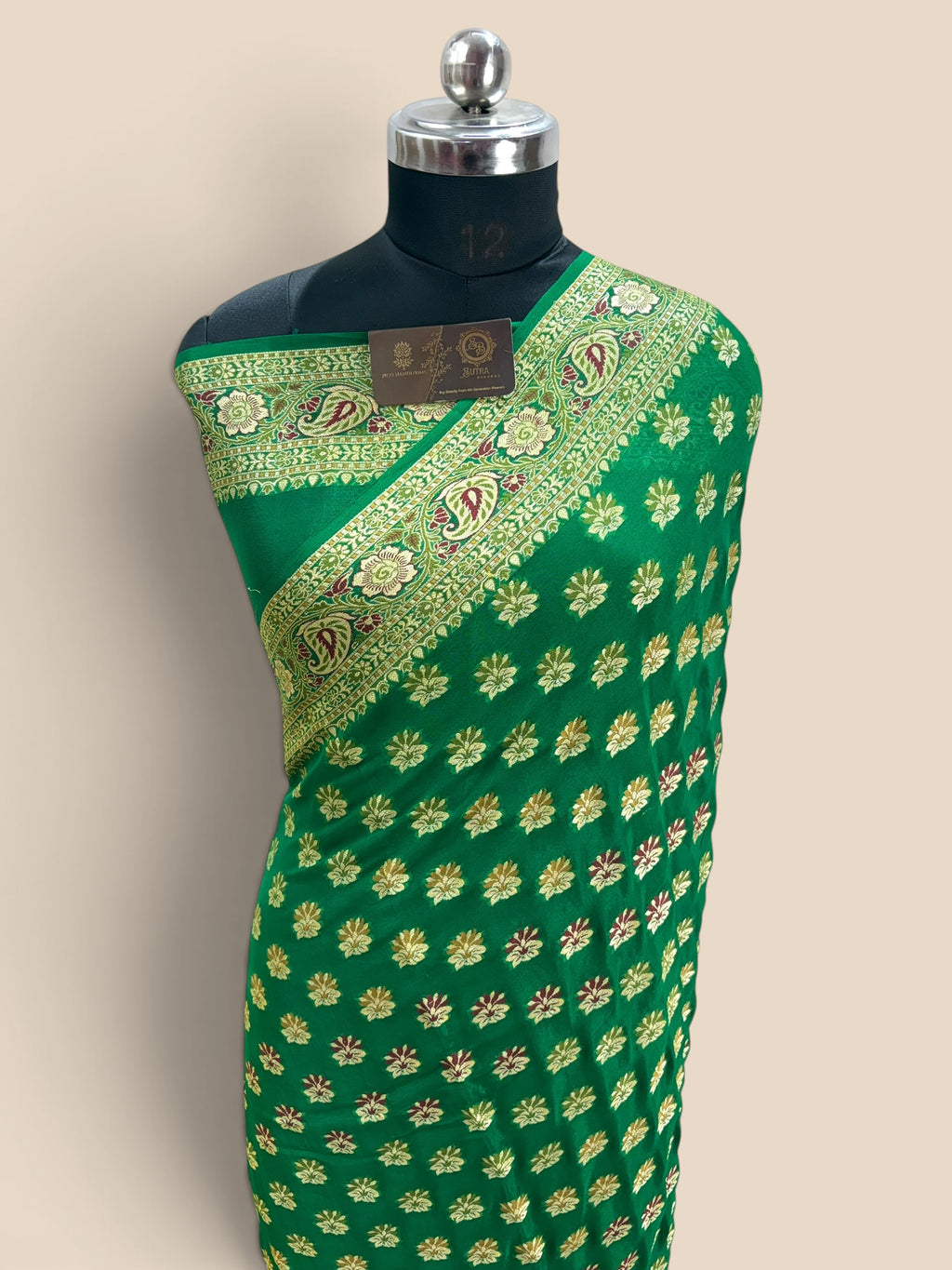Regal Green Pure Khaddi Chiffon Silk Banarasi Saree - All Over Motifs