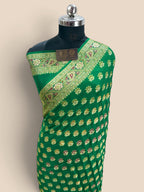 Regal Green Pure Khaddi Chiffon Silk Banarasi Saree - All Over Motifs