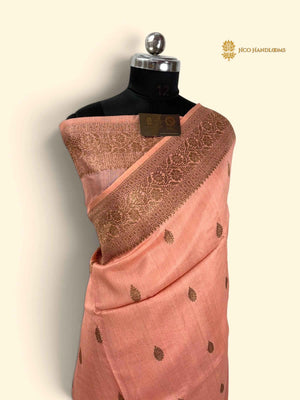 Peach Pure Tussar Silk Handloom Banarasi Saree - All Over Motifs