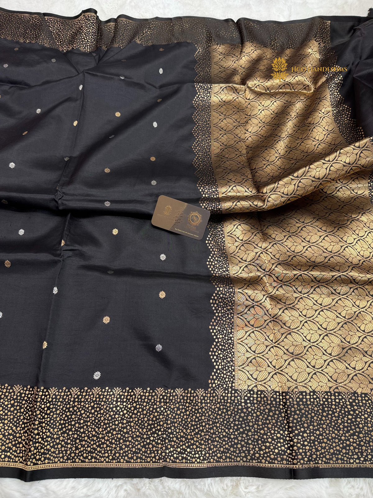 Black Pure Raw Mango Katan Silk Handloom Banarasi Saree - Kadhua Motifs