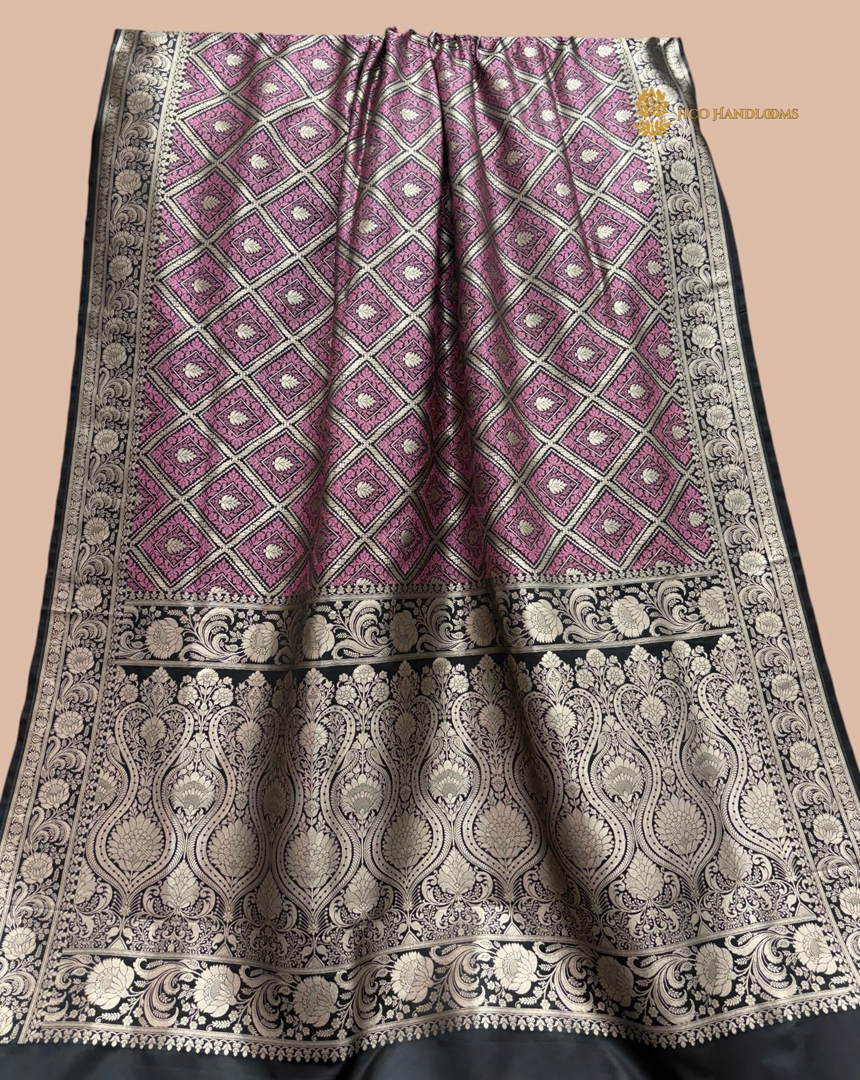 Jet Black Premium Mashru Katan Silk Banarasi Saree - All Over Tanchui Brocade