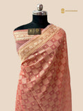 Pastel Peach Premium Cotton Jamdani Banarasi Saree - All Over Jaal