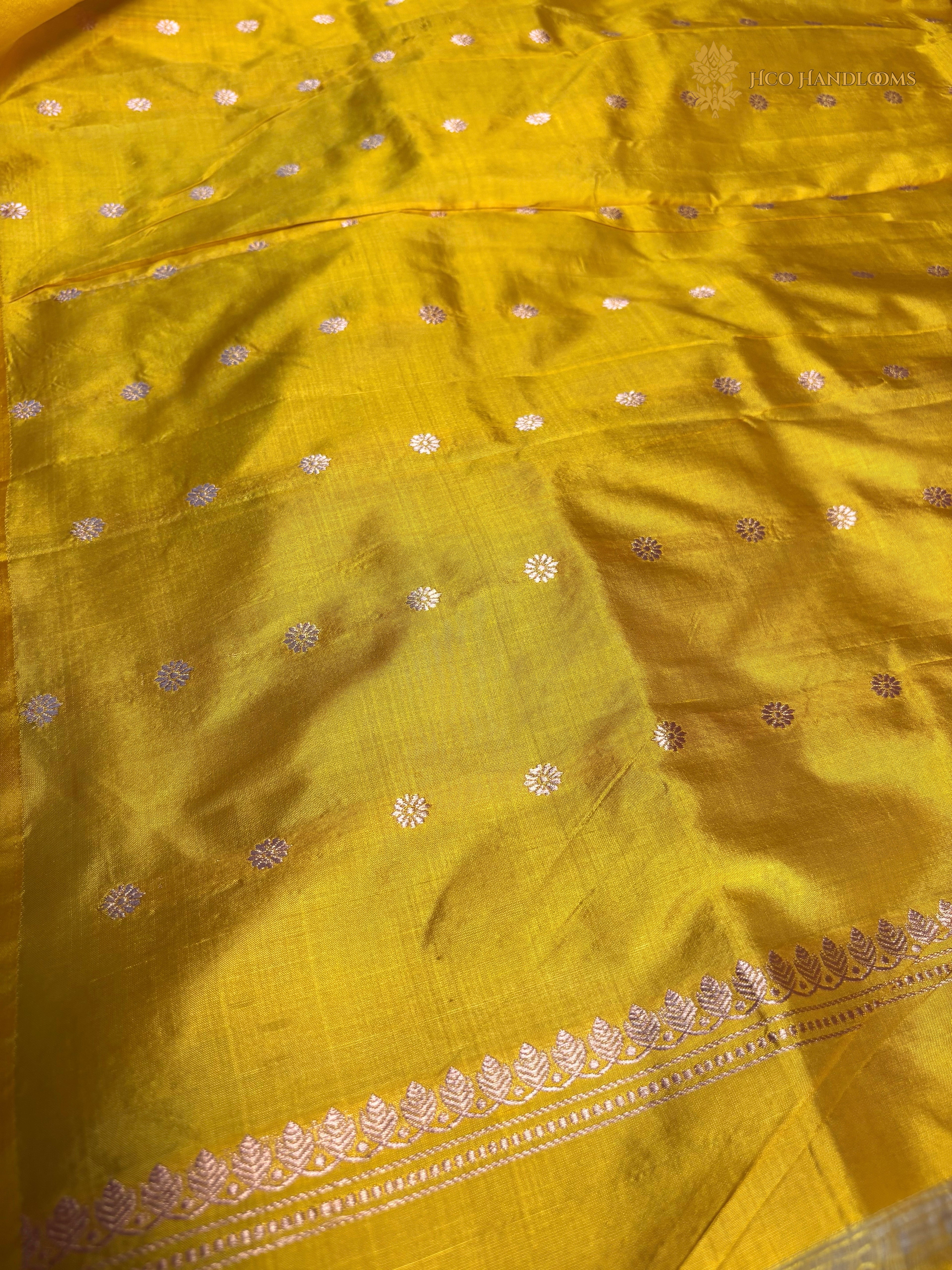 Pure Mango Katan Silk Handloom Banarasi Saree - All Over Kadhua Motifs