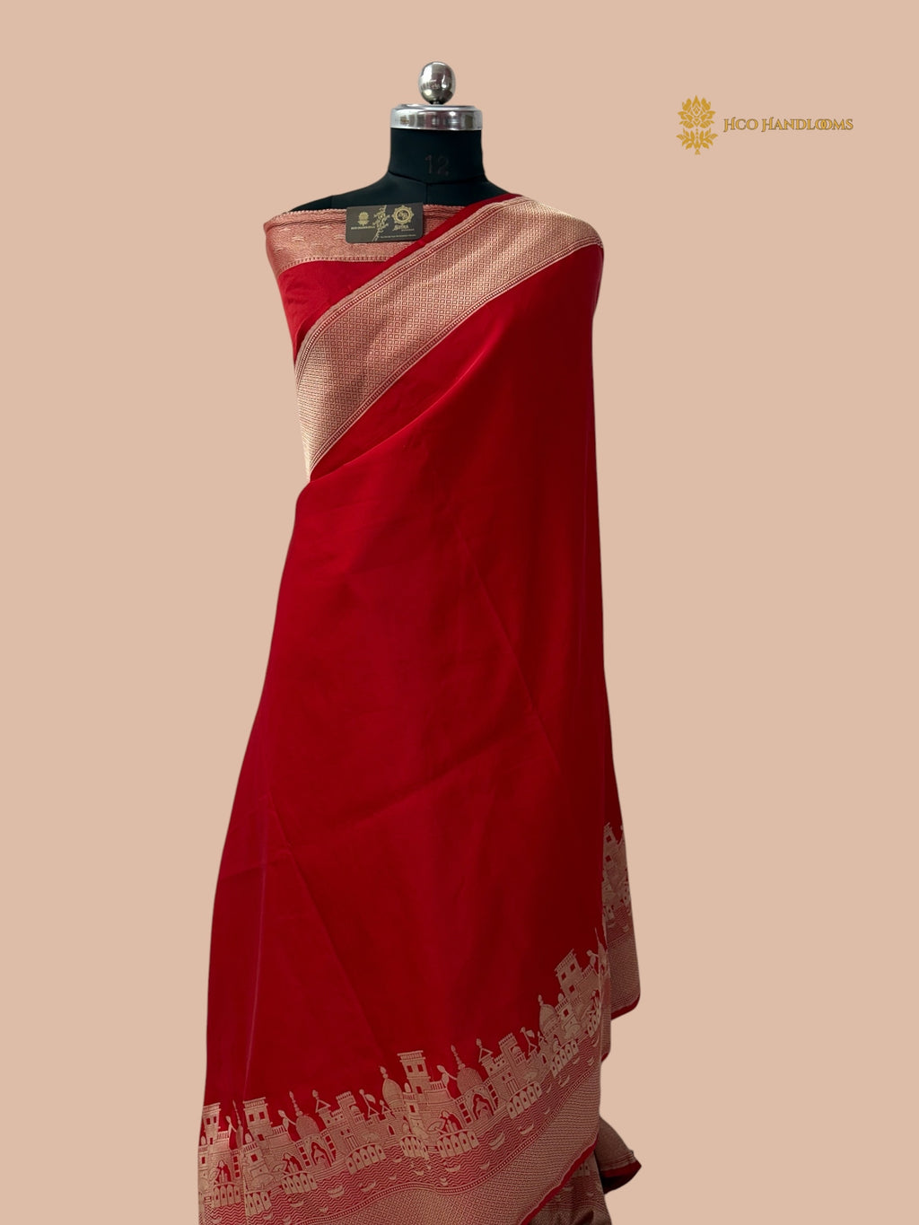 Regal Red Premium Mashru Katan Silk Banarasi Saree - Ganga Ghat Design