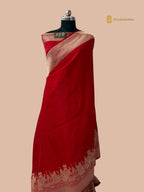 Regal Red Premium Mashru Katan Silk Banarasi Saree - Ganga Ghat Design