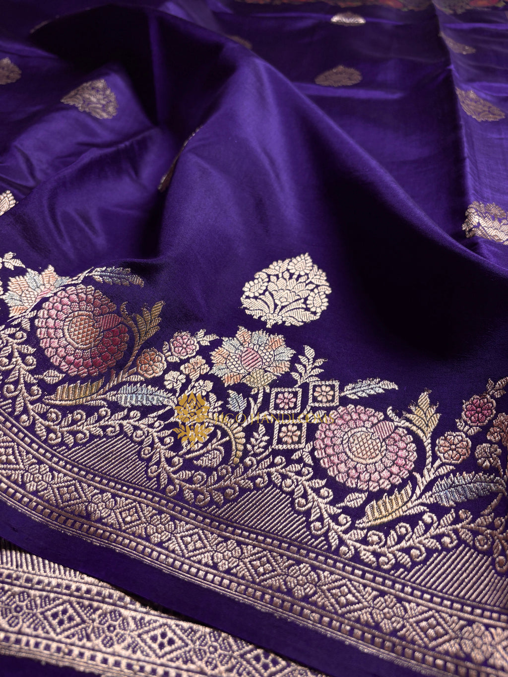 Pure Mango Katan Silk Handloom Banarasi Saree - All Over Kadhua Motifs