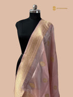 Regal Pink Pure Tissue Silk Handloom Banarasi Dupatta - All Over Kadua Motifs