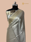 Silver Pure Molten Tissue Silk Tanchui Brocade Handloom Banarasi Saree