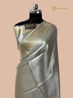 Silver Pure Molten Tissue Silk Tanchui Brocade Handloom Banarasi Saree