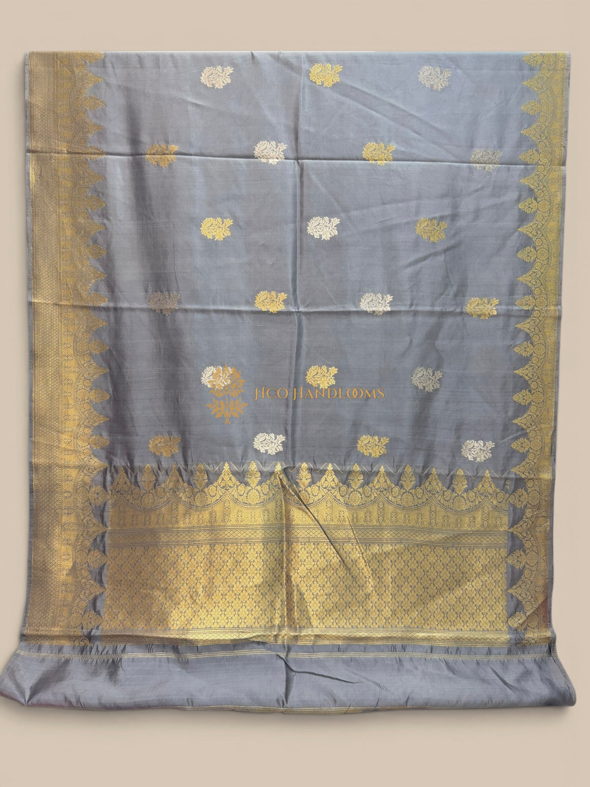 Gray Pure Mango Katan Silk Handloom Banarasi Saree - Kadhua Motifs