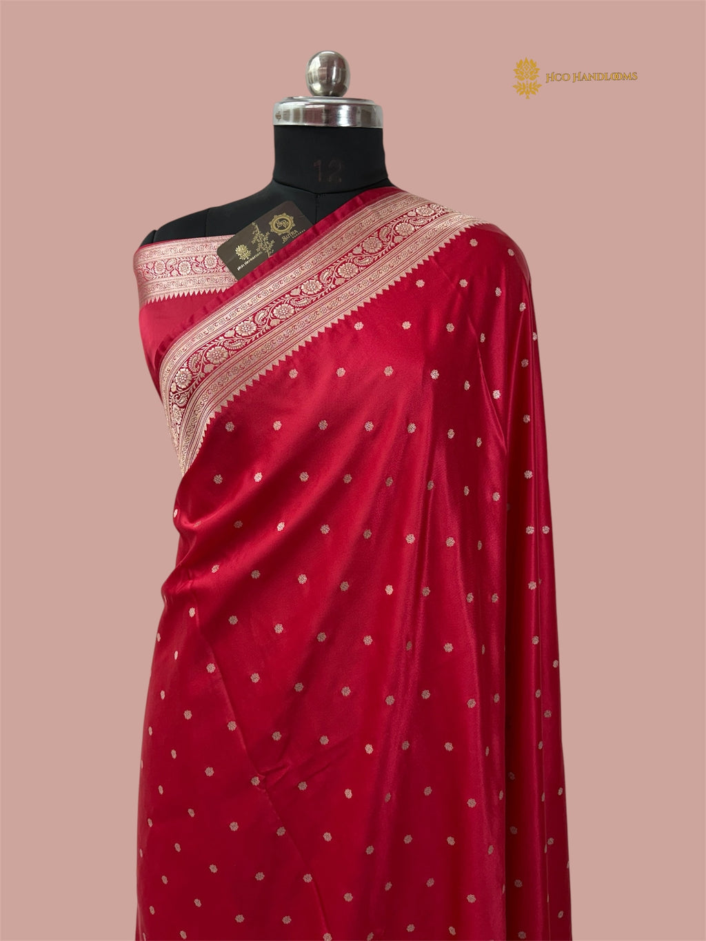 Regal Red Premium Mashru Katan Silk Banarasi Saree - All Over Small Booti