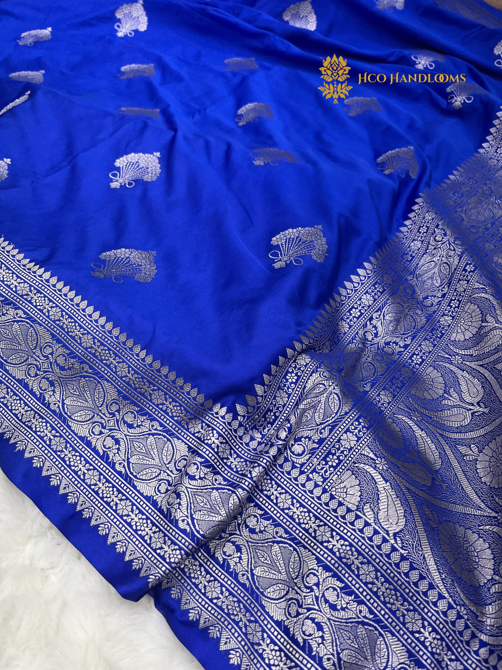 Blue Premium Mashru Katan Silk Banarasi Saree - All Over Motifs