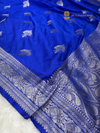 Blue Premium Mashru Katan Silk Banarasi Saree - All Over Motifs