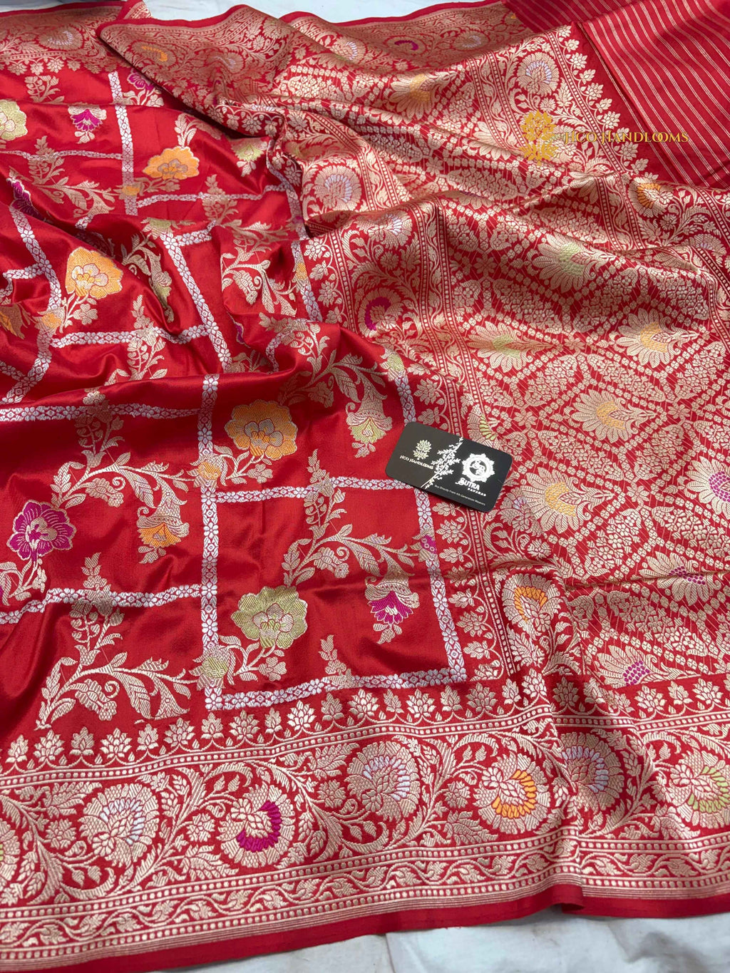 Regal Red Pure Katan Silk Handloom Banarasi Saree - All Over Meenakari Jaal