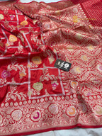Regal Red Pure Katan Silk Handloom Banarasi Saree - All Over Meenakari Jaal