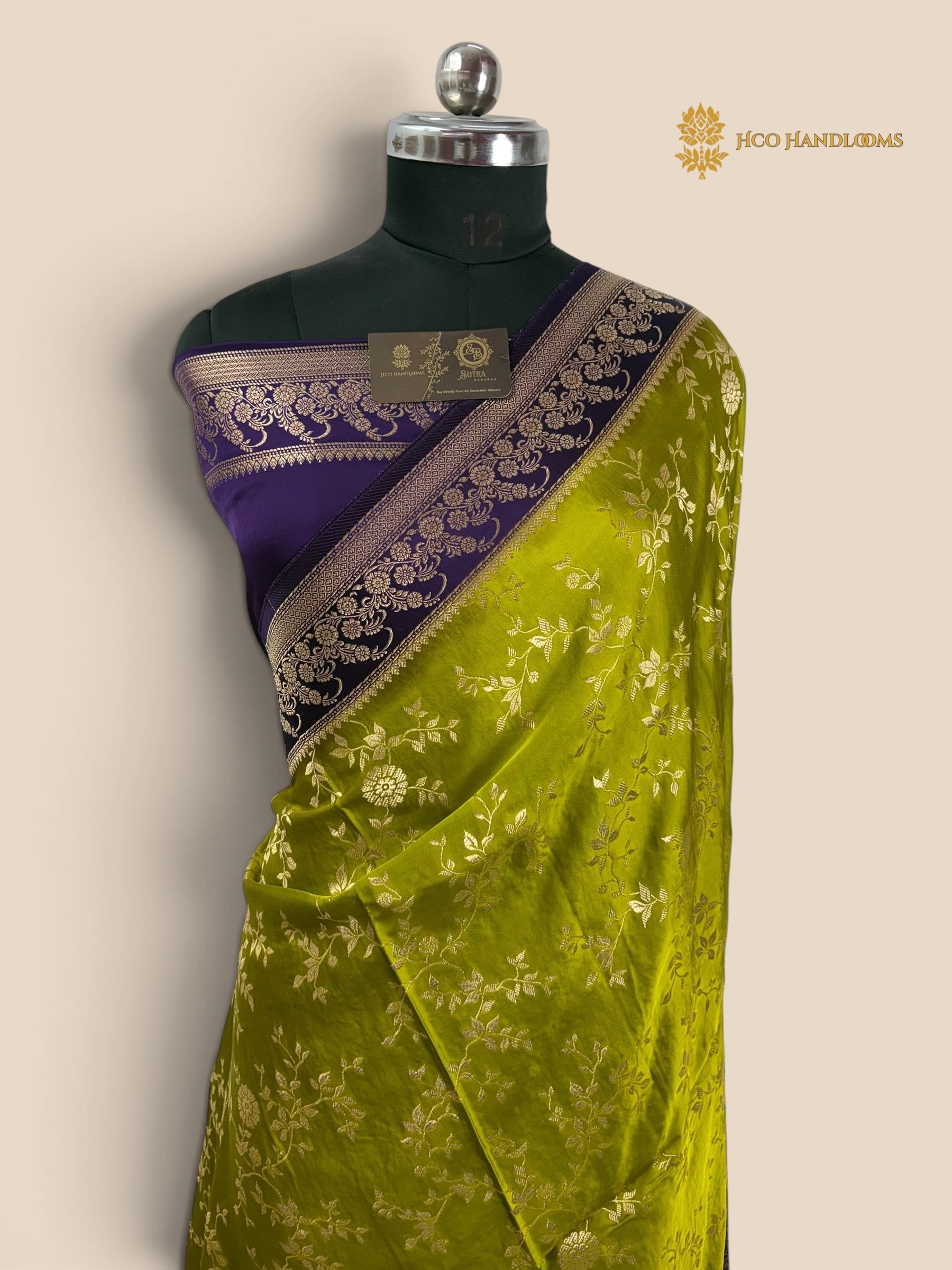 Premium Mashru Crepe Silk Banarasi Saree - All Over Floral Jaal