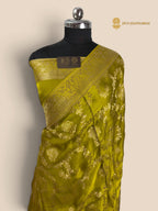 Premium Mashru Crepe Silk Banarasi Saree - All Over Floral Jaal