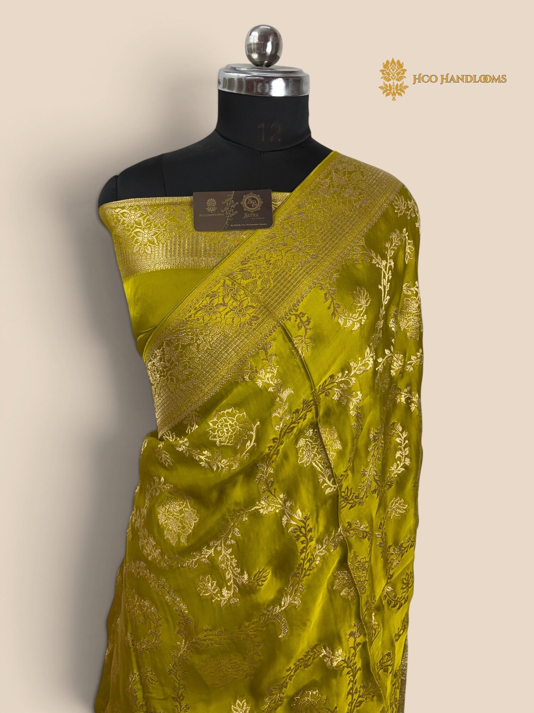 Premium Mashru Crepe Silk Banarasi Saree - All Over Floral Jaal