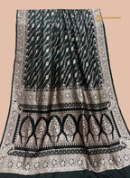 Regal Black Premium Mashru Katan Silk Banarasi Saree - All Over Diagonal Stripes