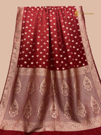 Regal Red Premium Mashru Katan Silk Banarasi Saree - All Over Floral Motifs