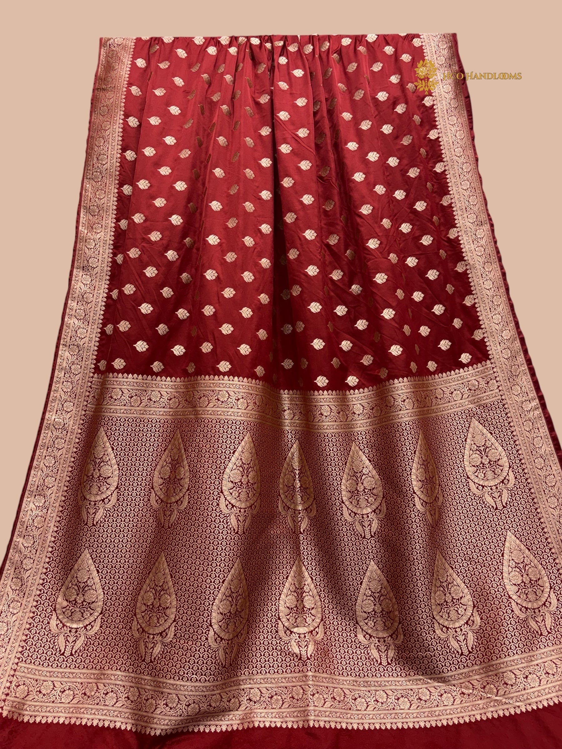 Regal Red Premium Mashru Katan Silk Banarasi Saree - All Over Floral Motifs