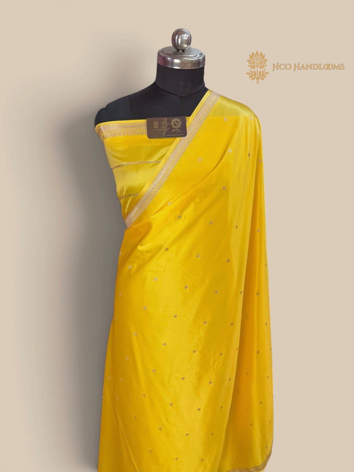 Yellow Premium Mashru Katan Silk Banarasi Saree - Small Motifs