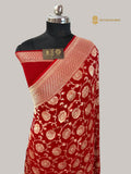 Red Pure Khaddi Georgette Silk Handloom Banarasi Saree - Water Zari