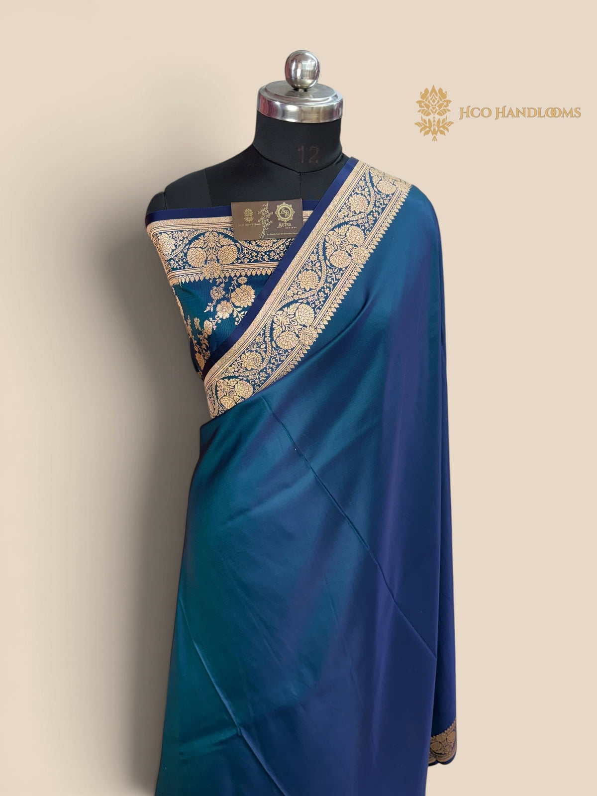 Blue Premium Mashru Katan Satin Silk Banarasi Saree with Plain Body