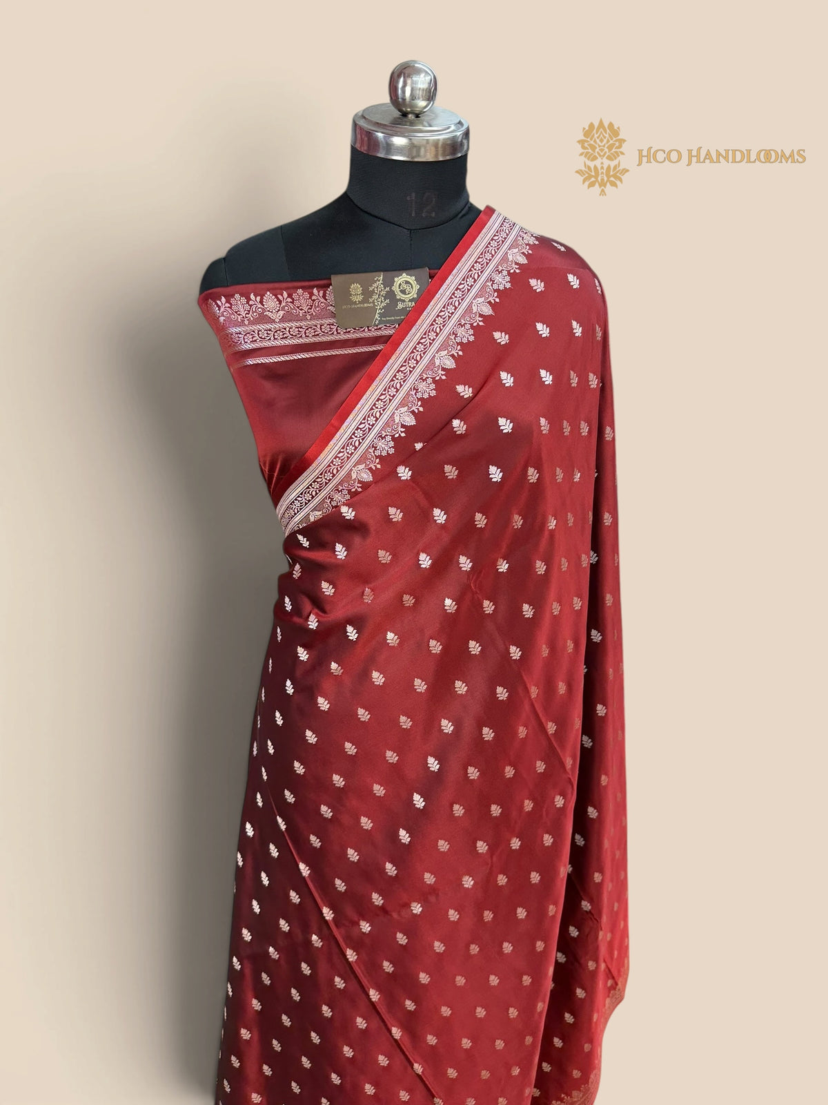 Maroon Premium Mashru Katan Silk Banarasi Saree - Small Motifs