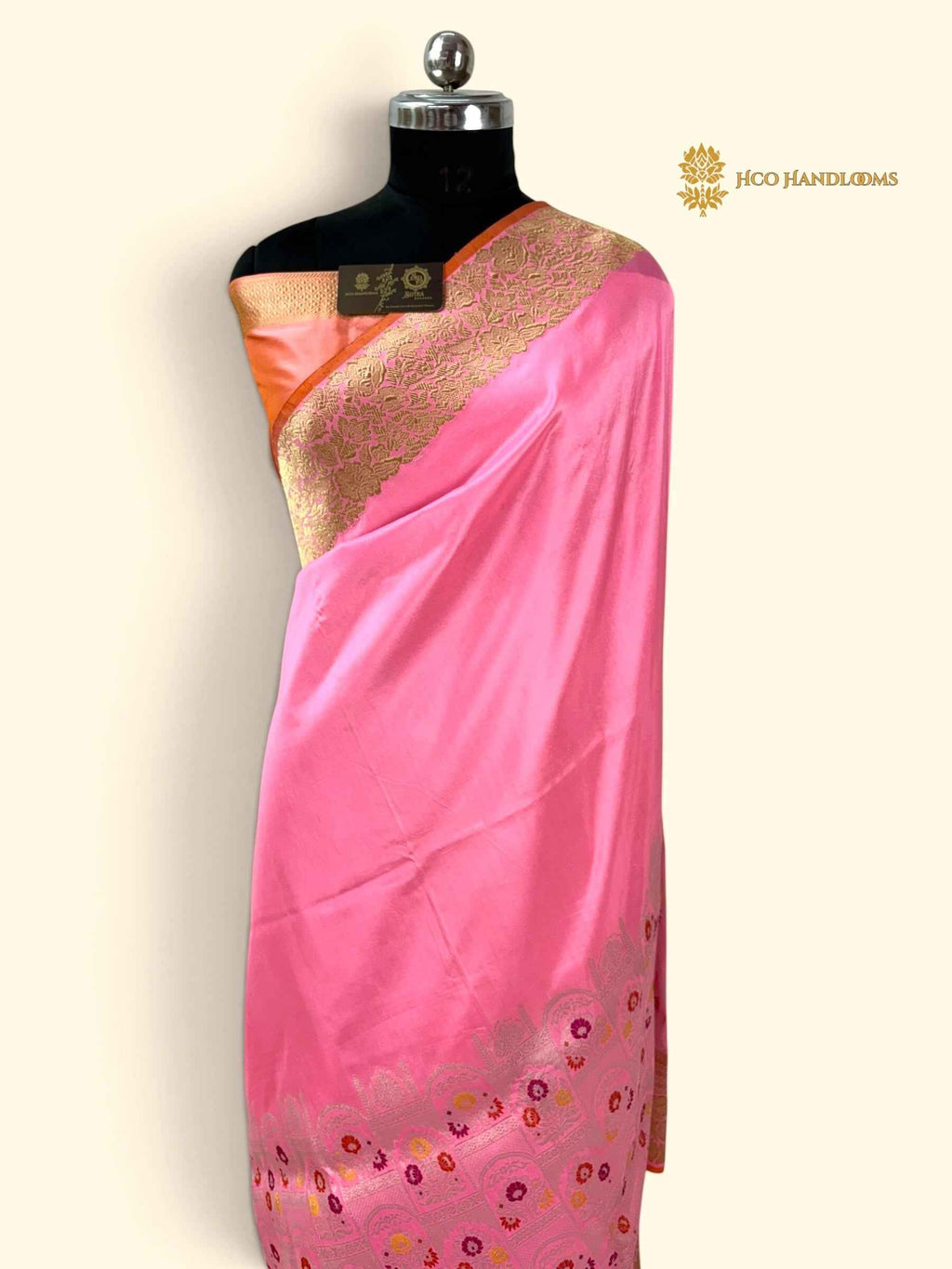 Regal Pink Pure Katan Silk Handloom Banarasi Saree - All Over Meenakari Skirt Border