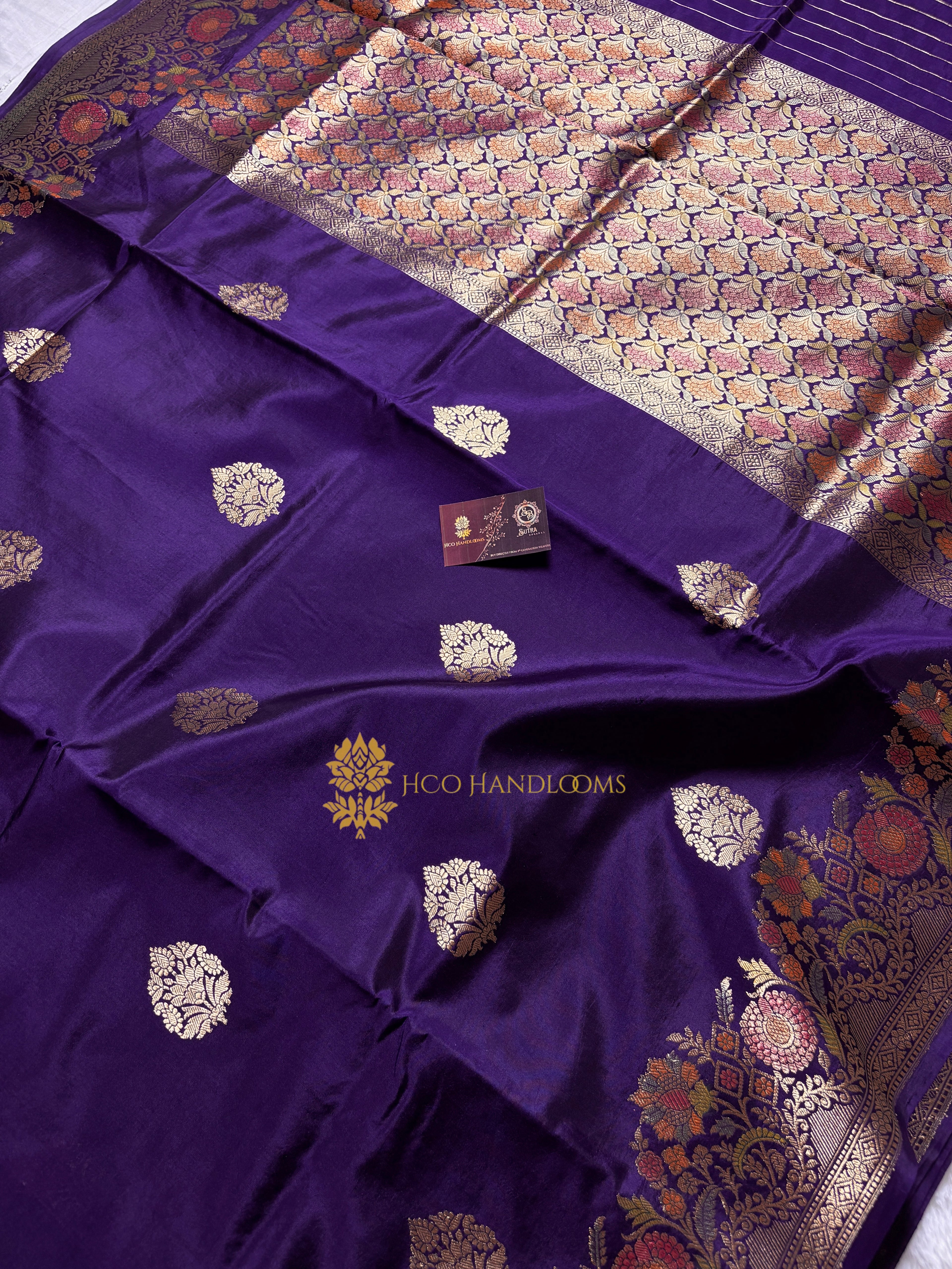 Pure Mango Katan Silk Handloom Banarasi Saree - All Over Kadhua Motifs