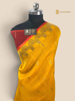 Tri Colour Pure Kora Silk Handloom Banarasi Saree - All Over Kadhua Motifs & Skirt Border