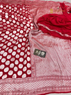 Red Pure Khaddi Georgette Silk handloom Banarasi Saree - Water Zari