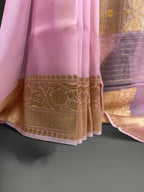 Baby Pink Pure Kora Silk Handloom Kadhua Banarasi Saree - All Over Floral Motifs