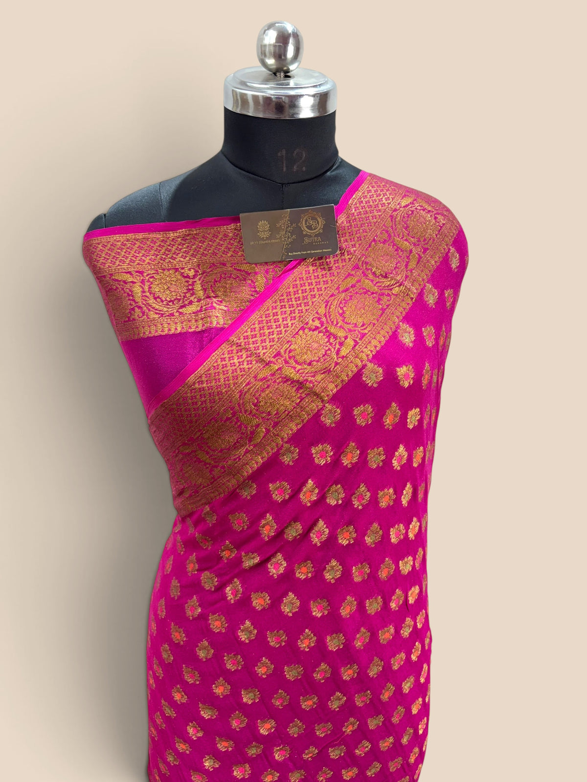 Rani Pink Pure Khaddi Chiffon Silk Banarasi Saree - All Over Motifs