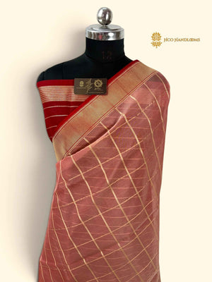 Pure Kora Silk Handloom Banarasi Saree - All Over Square With Meenakari Skirt Border