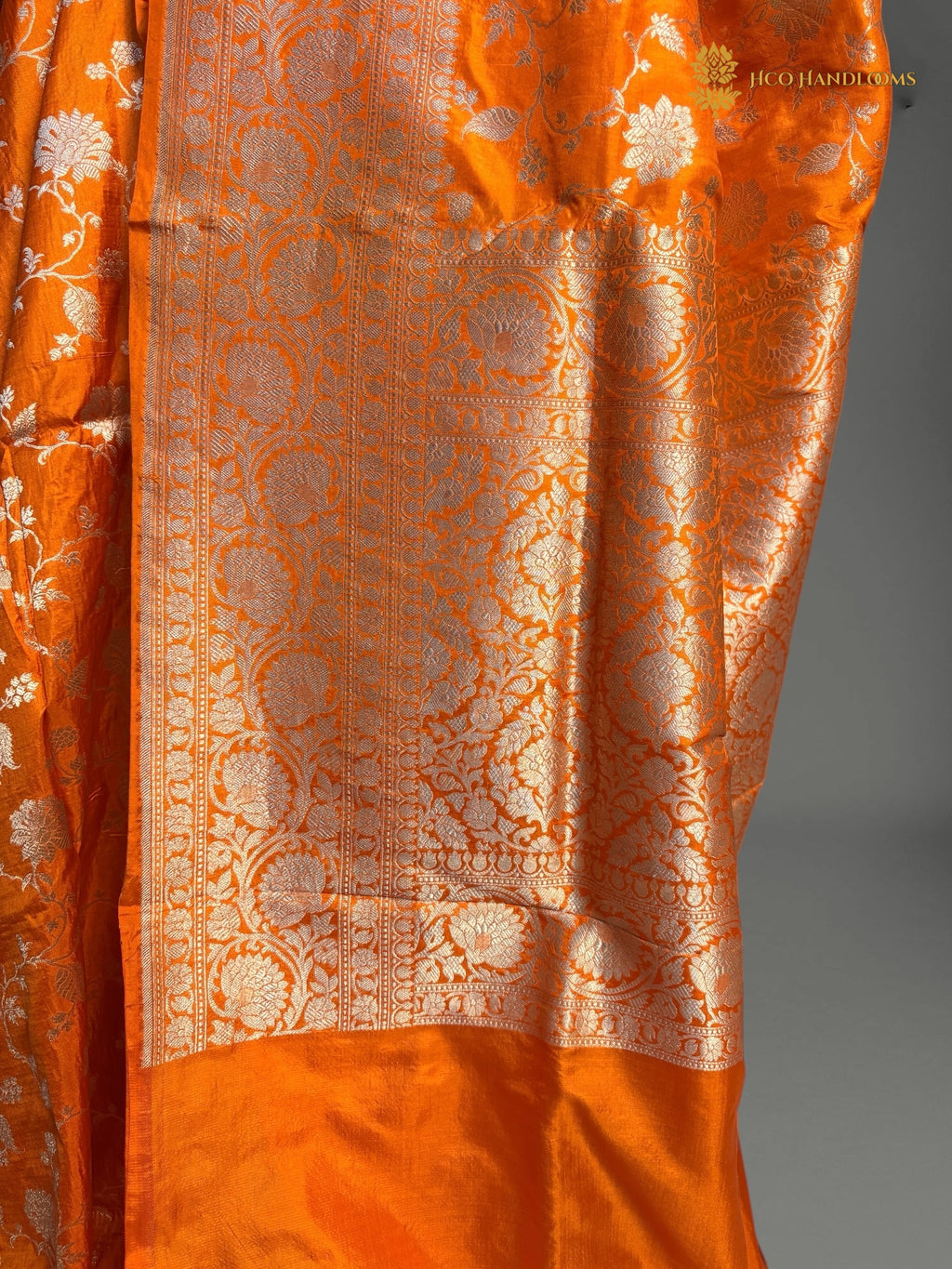 Pure Katan Silk Handloom Banarasi Saree - All Over Floral Jangla