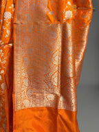 Pure Katan Silk Handloom Banarasi Saree - All Over Floral Jangla