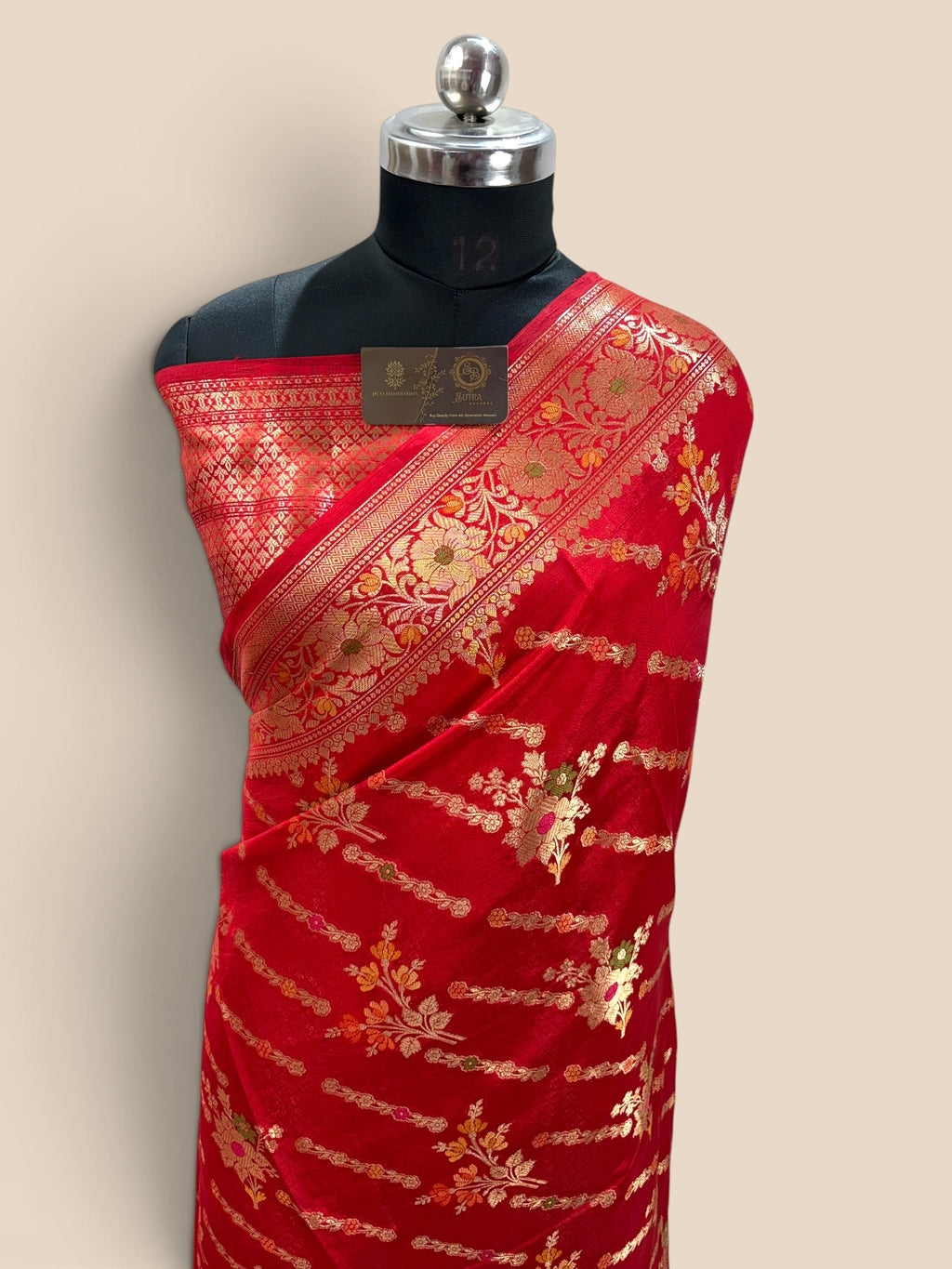 Pure Chiniya Silk Handloom Banarasi Saree With Diagonal Motifs