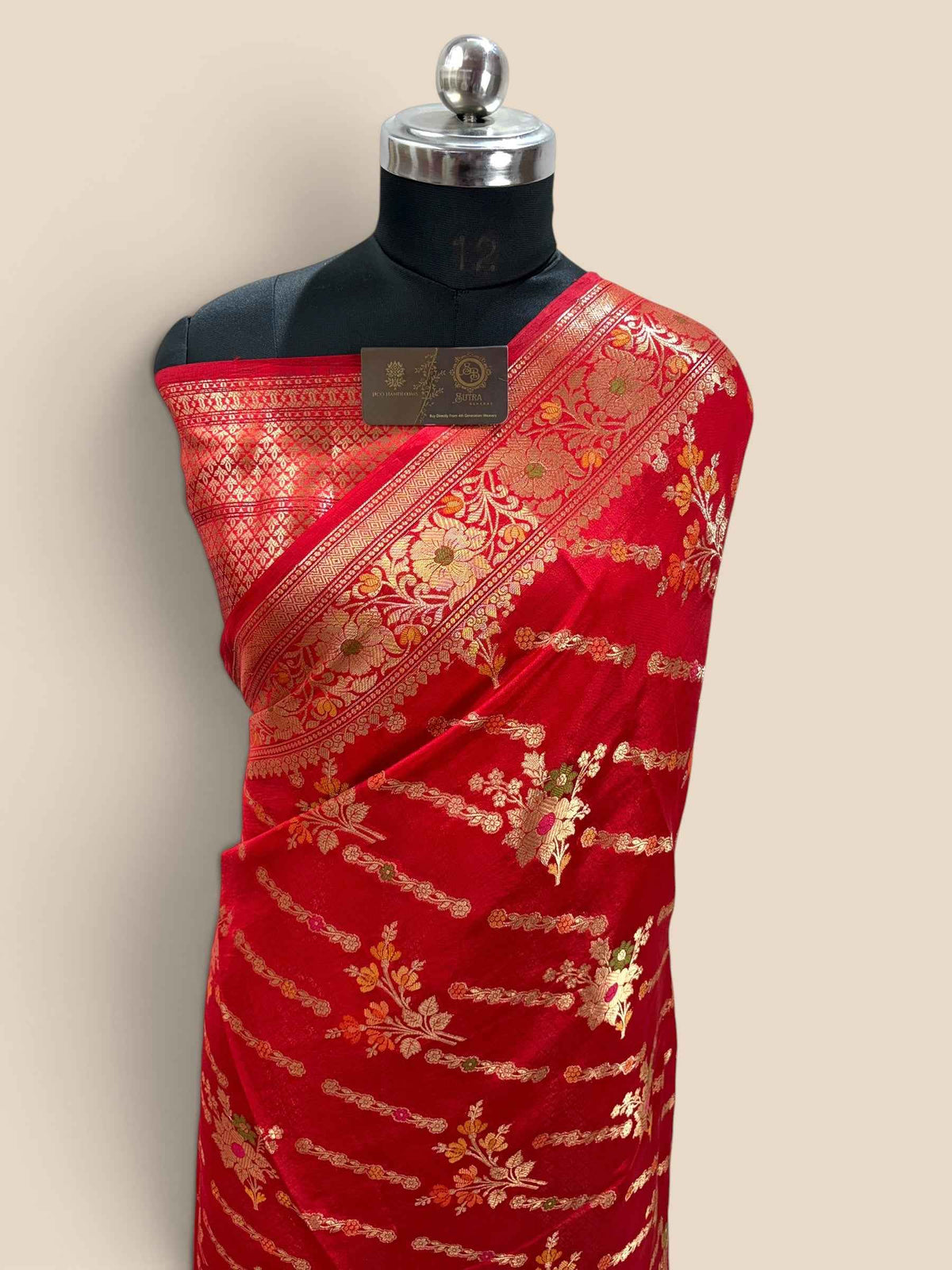 Pure Chiniya Silk Handloom Banarasi Saree With Diagonal Motifs