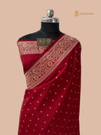 Regal Red Premium Mashru Katan Silk Banarasi Saree - All Over Floral Motifs